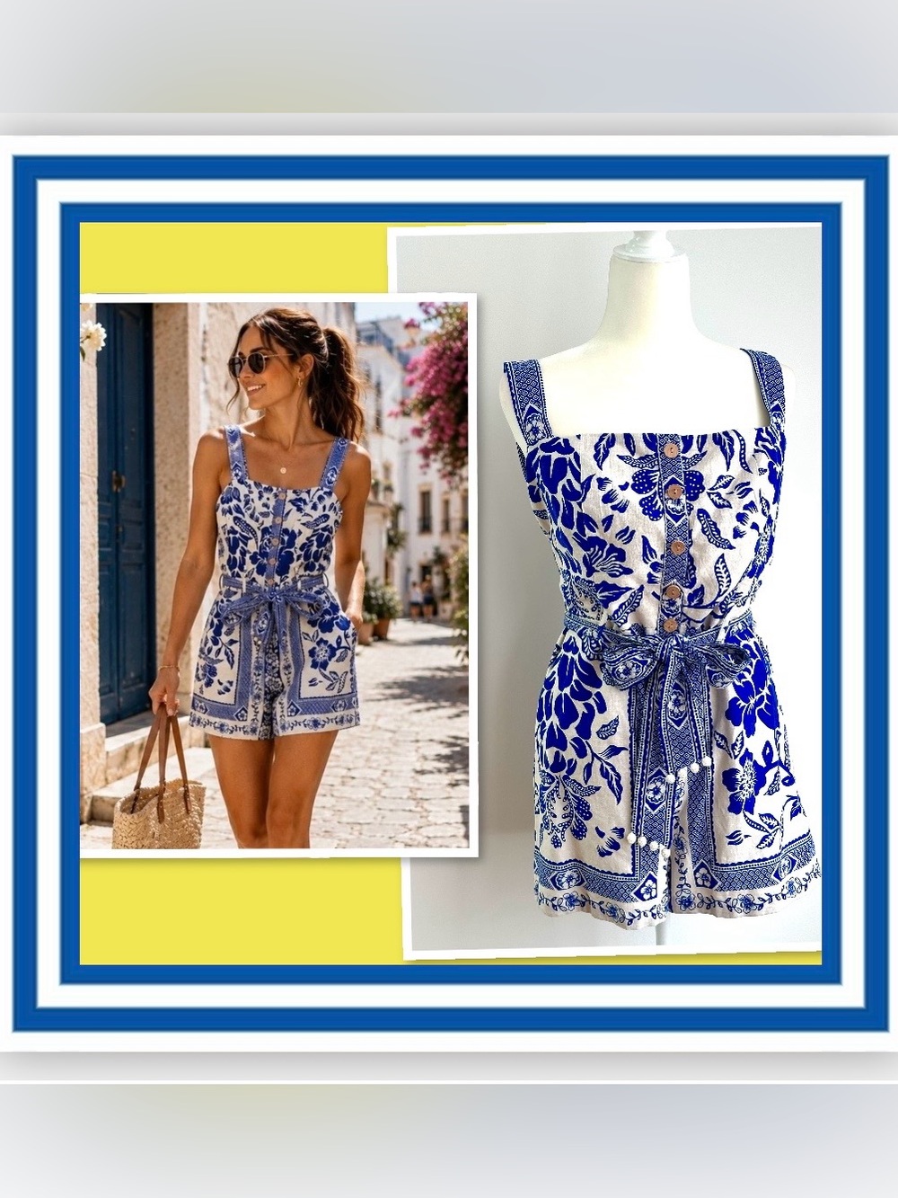 Rachel Zoe Romper blue/white tie waist sz 8 (NWOT)